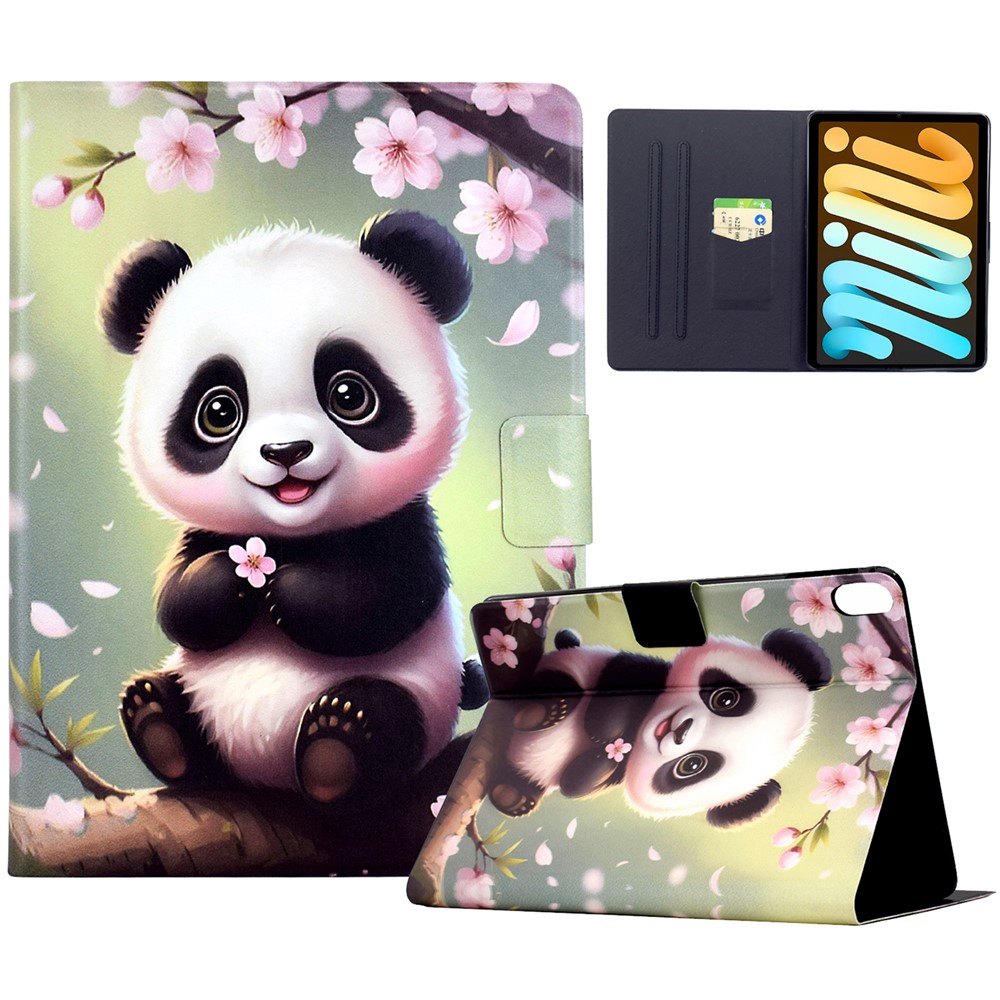 Stand Case for iPad mini (2024) / (2021) Pattern Printing Tablet Leather Cover with Auto Wake / Sleep - Sakura Panda