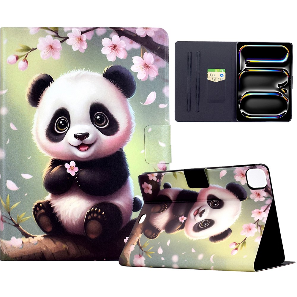 For iPad Pro 11 (2024) Stand Case Pattern Printing Tablet Leather Cover with Auto Wake / Sleep - Sakura Panda