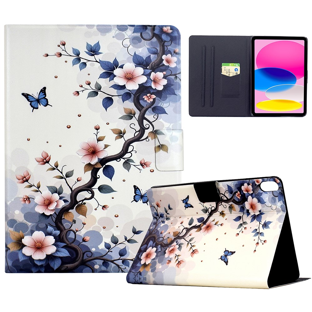 Stand Case for iPad (2025) / iPad 10.9 (2022) Pattern Printing Tablet Leather Cover with Auto Wake / Sleep - Pink Flower