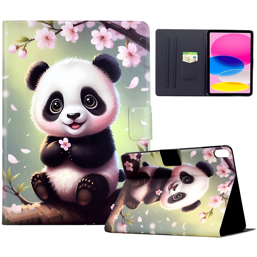 Stand Case for iPad (2025) / iPad 10.9 (2022) Pattern Printing Tablet Leather Cover with Auto Wake / Sleep - Sakura Panda