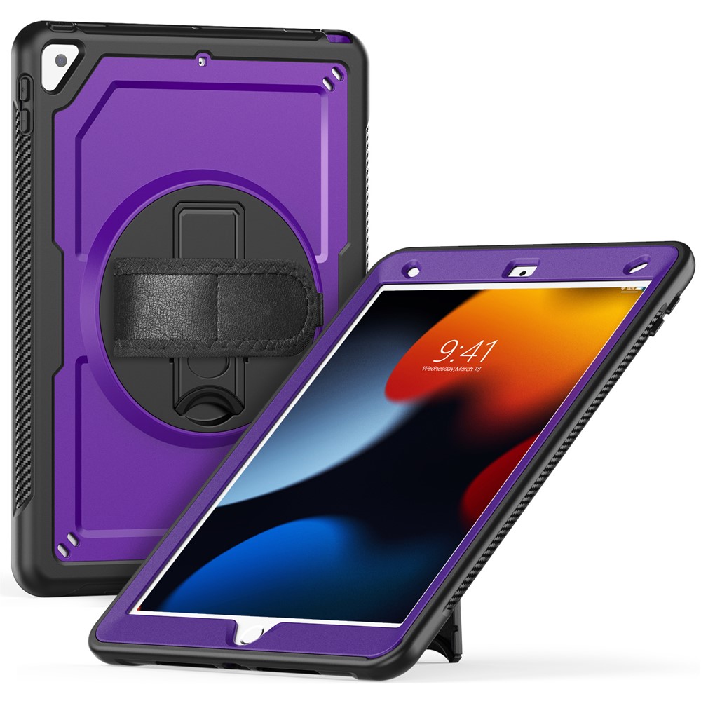 Tablet Case For iPad 10.2 (2021)  /  (2020)  /  (2019)  /  Air 10.5 inch (2019)  /  Pro 10.5-inch (2017) Kickstand PC TPE Cover with Hand Strap - Purple