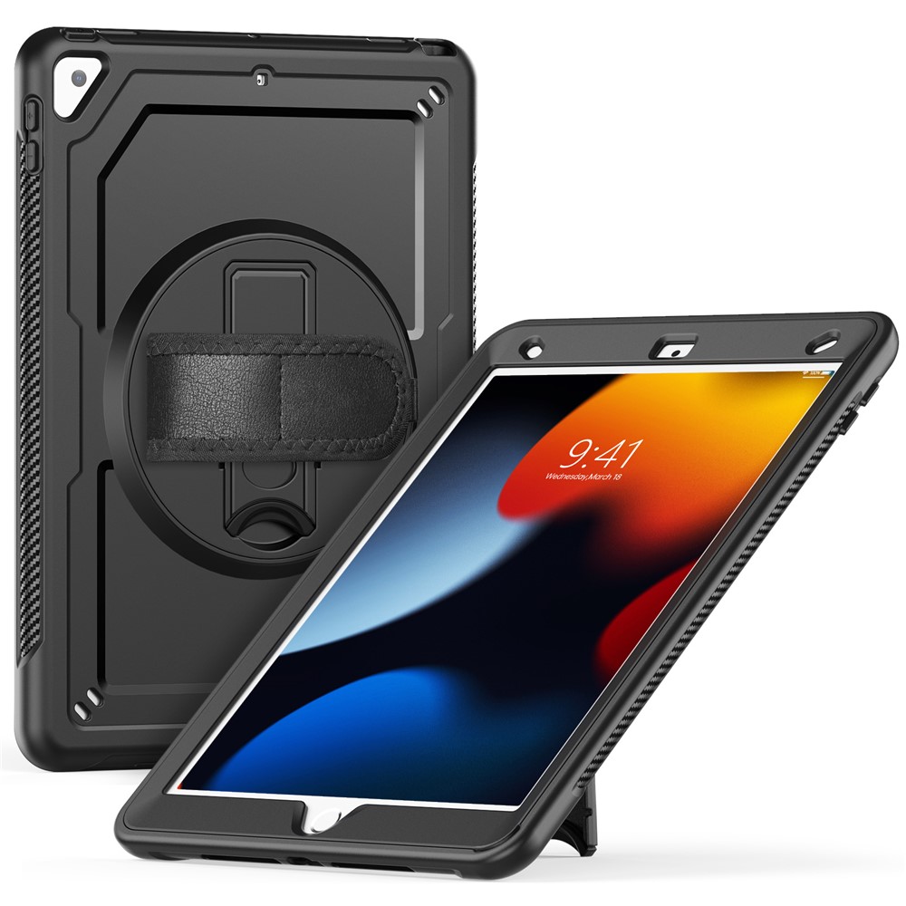 Tablet Case For iPad 10.2 (2021)  /  (2020)  /  (2019)  /  Air 10.5 inch (2019)  /  Pro 10.5-inch (2017) PC + TPE Cover with Shoulder Strap - Black