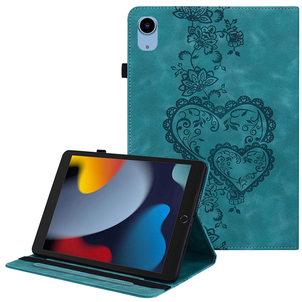 Leather Case For iPad 10.2 (2021)  /  (2020)  /  (2019)  /  Air 10.5 inch (2019) Heart Imprint Foldable Stand Card Slot Stylus Holder Tablet Cover - Green