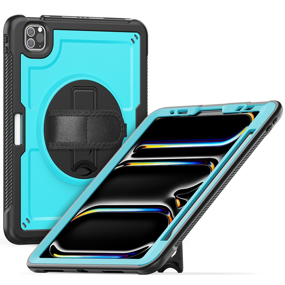 For iPad Pro 11 (2025) / 11 (2024) Case Kickstand PC TPE Tablet Cover with Hand Strap - Baby Blue