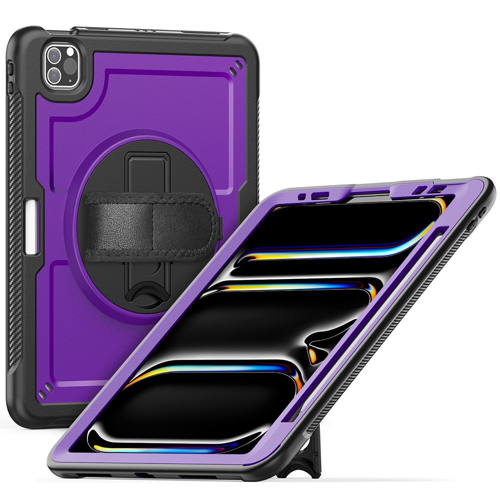 For iPad Pro 11 (2025) / 11 (2024) Case Kickstand PC TPE Tablet Cover with Hand Strap - Purple