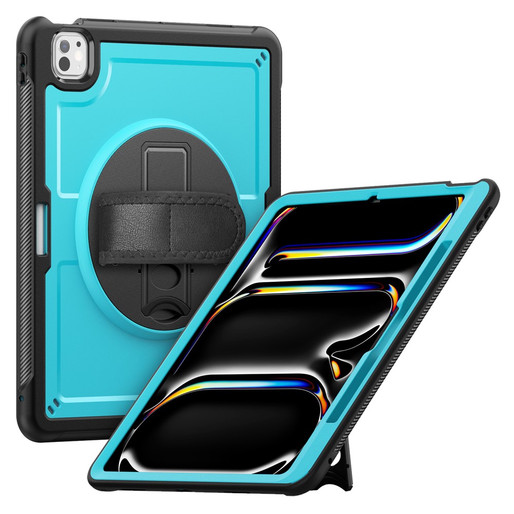 For iPad Pro 13 (2025) / 13 (2024) Case Kickstand PC TPE Tablet Cover with Hand Strap - Baby Blue