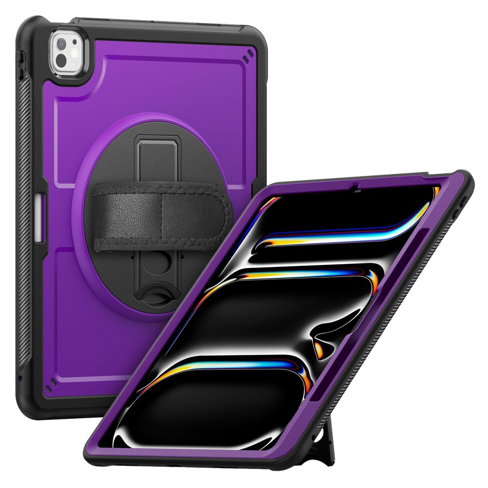 For iPad Pro 13 (2025) / 13 (2024) Case Kickstand PC TPE Tablet Cover with Hand Strap - Purple