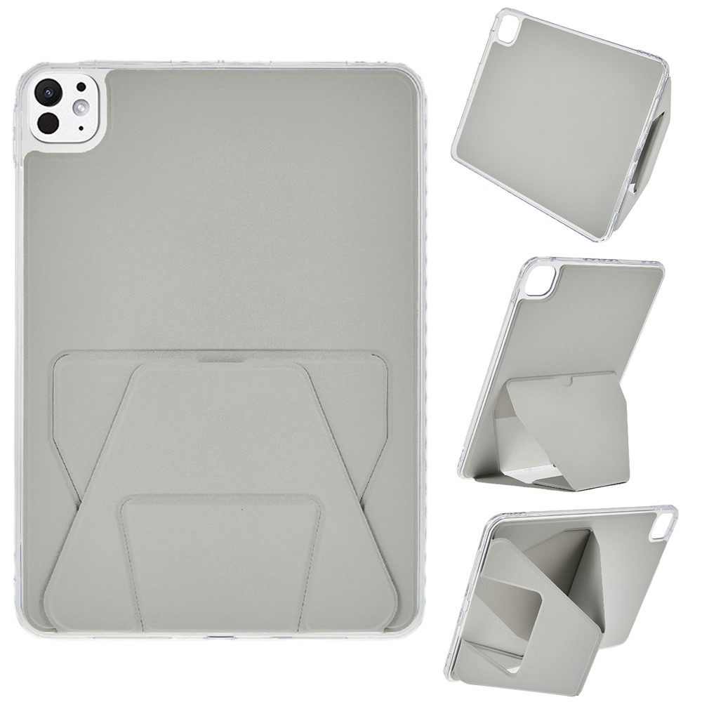 For iPad Pro 11 (2025) / 11 (2024) Case TPU PU Leather Kickstand Tablet Cover - Grey