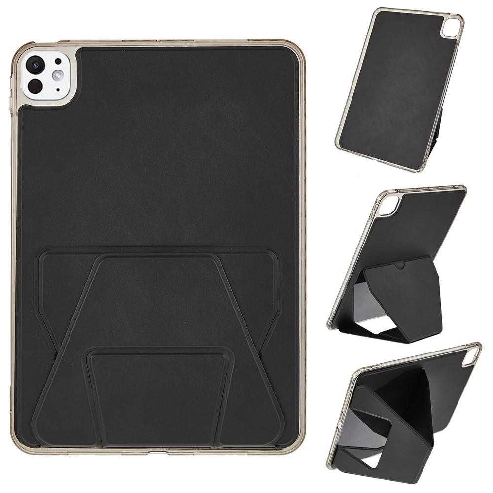 For iPad Pro 11 (2025) / 11 (2024) Case TPU PU Leather Kickstand Tablet Cover - Black