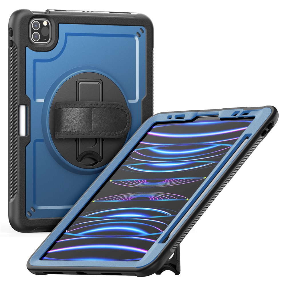 Tablet Case For iPad Air (2022)  /  (2020)  /  Pro 11 (2022)  /  (2021)  /  (2020)  /  (2018) Kickstand PC + TPE Cover with Hand Strap - Navy Blue