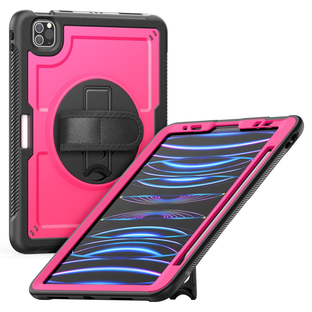 Tablet Case For iPad Air (2022)  /  (2020)  /  Pro 11 (2022)  /  (2021)  /  (2020)  /  (2018) Kickstand PC + TPE Cover with Hand Strap - Rose