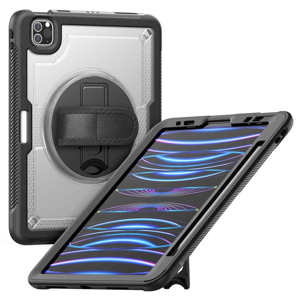 Tablet Case For iPad Air (2022) / (2020) / Pro 11 (2022) / (2021) / (2020) / (2018) Kickstand PC + TPE Cover with Hand Strap - Transparent