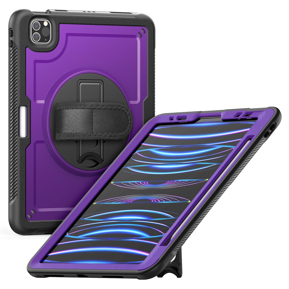 Tablet Case For iPad Air (2022) / (2020) / Pro 11 (2022) / (2021) / (2020) / (2018) Kickstand PC + TPE Cover with Hand Strap - Purple