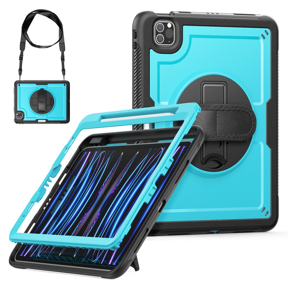 Tablet Case For iPad Air (2022)  /  (2020)  /  Pro 11 (2022)  /  (2021)  /  (2020)  /  (2018) PC + TPE Cover with Hand Strap and Shoulder Strap - Baby Blue