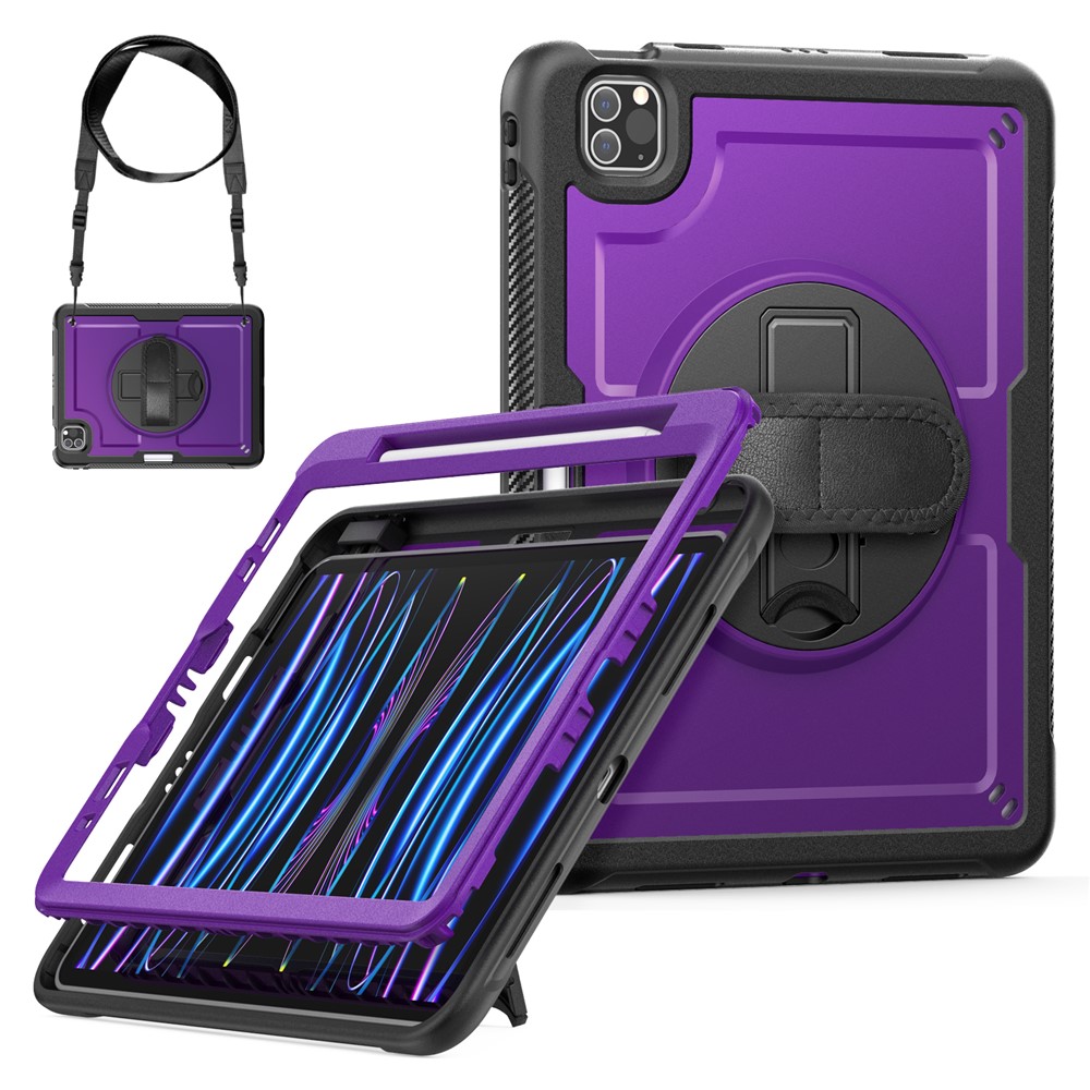 Tablet Case For iPad Air (2022)  /  (2020)  /  Pro 11 (2022)  /  (2021)  /  (2020)  /  (2018) PC + TPE Cover with Hand Strap and Shoulder Strap - Purple