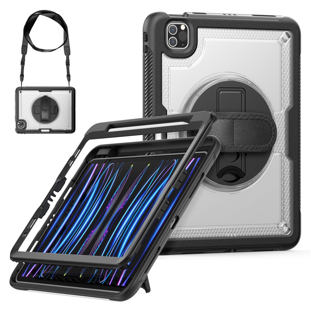 Tablet Case For iPad Air (2022)  /  (2020)  /  Pro 11 (2022)  /  (2021)  /  (2020)  /  (2018) PC + TPE Cover with Hand Strap and Shoulder Strap - Transparent