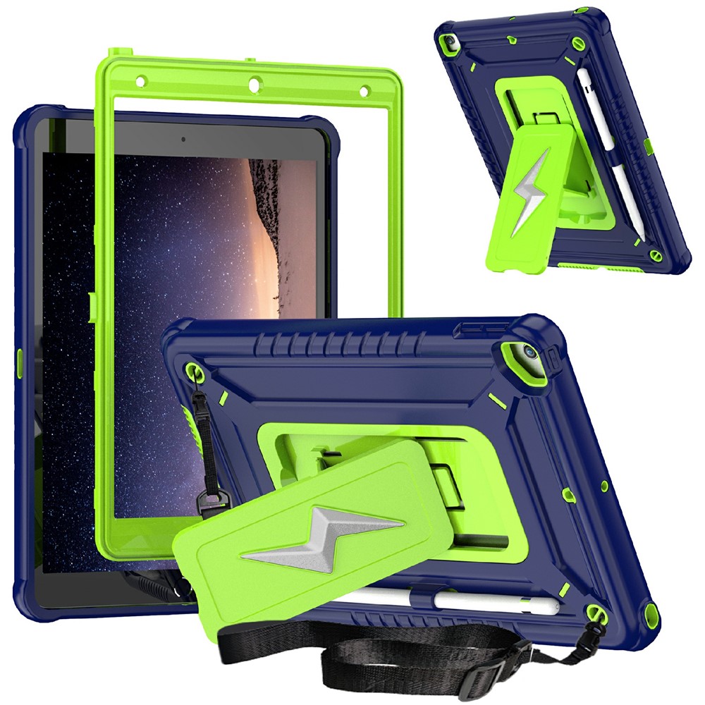 Tablet Case For iPad 10.2 (2021) / (2020) / (2019) / Pro 10.5-inch (2017) Kickstand PC + Silicone Cover with Shoulder Strap - Yellowgreen