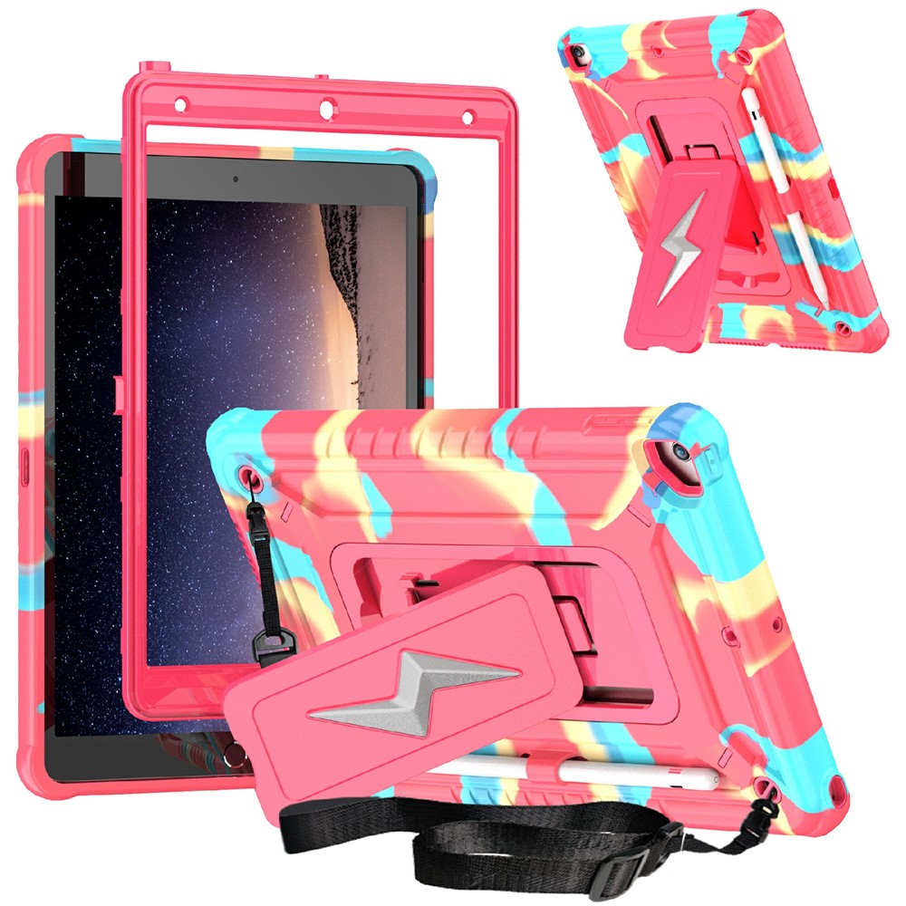 Tablet Case For iPad 10.2 (2021) / (2020) / (2019) / Pro 10.5-inch (2017) Kickstand PC + Silicone Cover with Shoulder Strap - Camouflage Rose + Rose