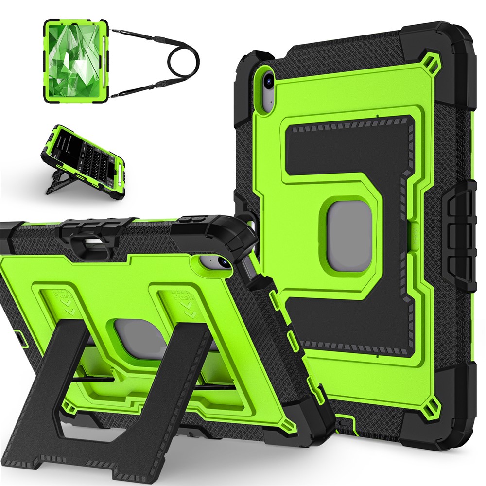 Tablet Case for iPad Air 11 (2025) / (2024) / iPad Air (2022) / (2020) Anti Drop PC + Silicone Cover with Kickstand Strap - Black / Yellowgreen