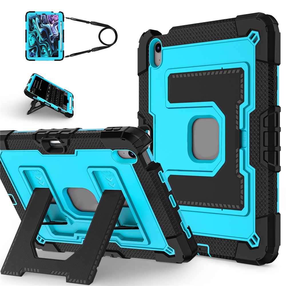 Tablet Case for iPad Air 11 (2025) / (2024) / iPad Air (2022) / (2020) Anti Drop PC + Silicone Cover with Kickstand Strap - Black / Blue