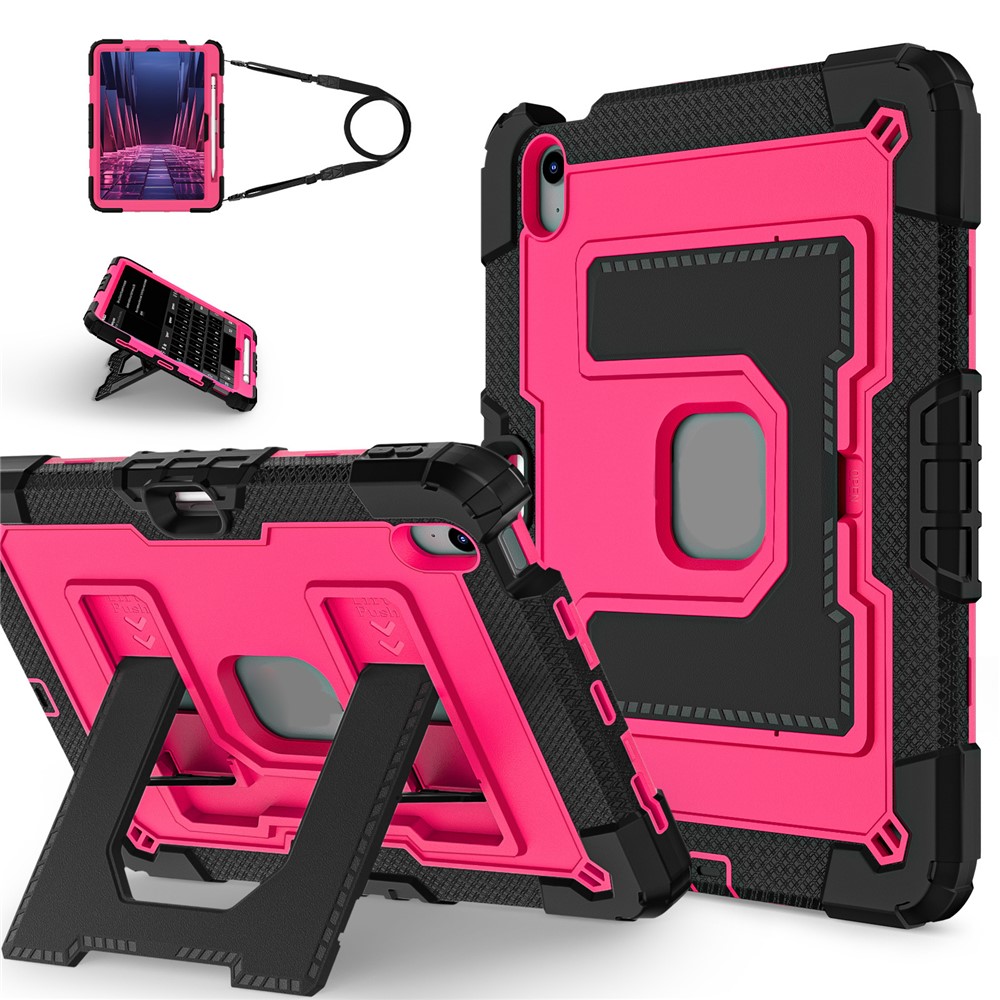 Tablet Case for iPad Air 11 (2025) / (2024) / iPad Air (2022) / (2020) Anti Drop PC + Silicone Cover with Kickstand Strap - Black / Rose