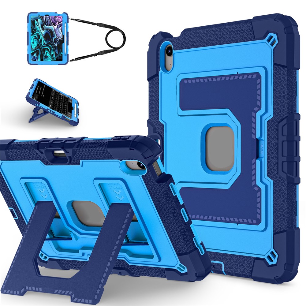 Tablet Case for iPad Air 11 (2025) / (2024) / iPad Air (2022) / (2020) Anti Drop PC + Silicone Cover with Kickstand Strap - Navy Blue / Blue