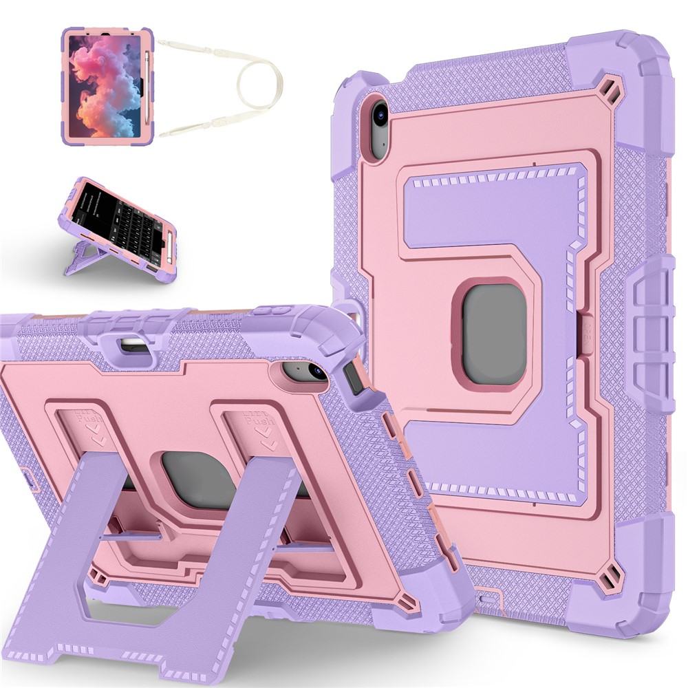 Tablet Case for iPad Air 11 (2025) / (2024) / iPad Air (2022) / (2020) Anti Drop PC + Silicone Cover with Kickstand Strap - Purple / Rose Gold