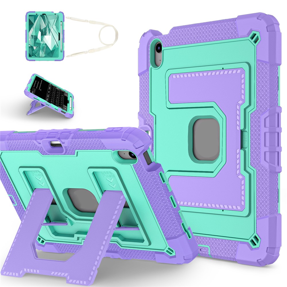 Tablet Case for iPad Air 11 (2025) / (2024) / iPad Air (2022) / (2020) Anti Drop PC + Silicone Cover with Kickstand Strap - Purple / Mint Green