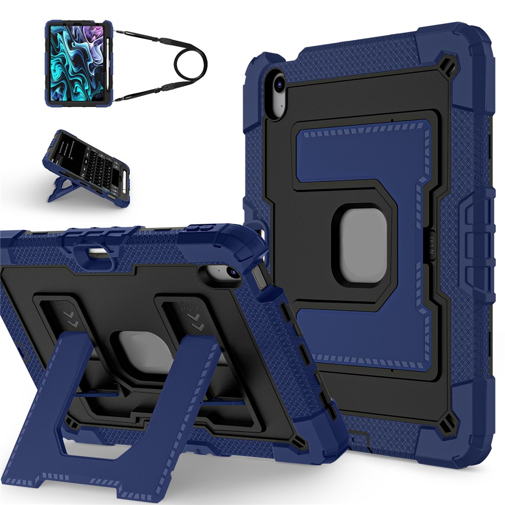 Tablet Case for iPad Air 11 (2025) / (2024) / iPad Air (2022) / (2020) Anti Drop PC + Silicone Cover with Kickstand Strap - Navy Blue / Black