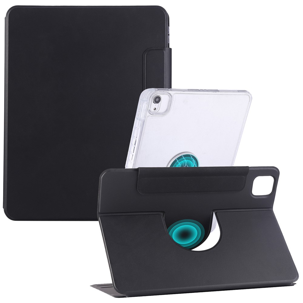 For iPad (2025)  /  10.9 (2022) Case Magnetic Detachable Rotating Stand Acrylic + Leather Tablet Cover - Black
