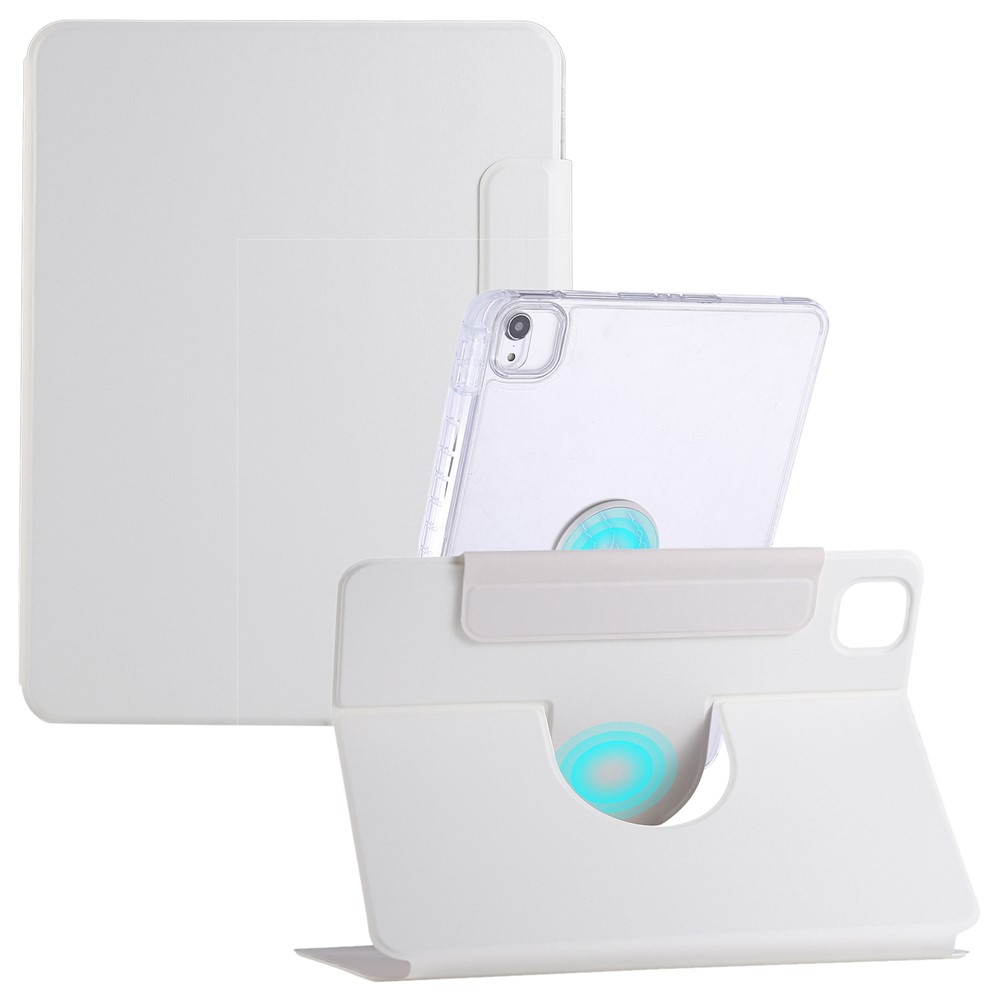 For iPad (2025)  /  10.9 (2022) Case Magnetic Detachable Rotating Stand Acrylic + Leather Tablet Cover - White