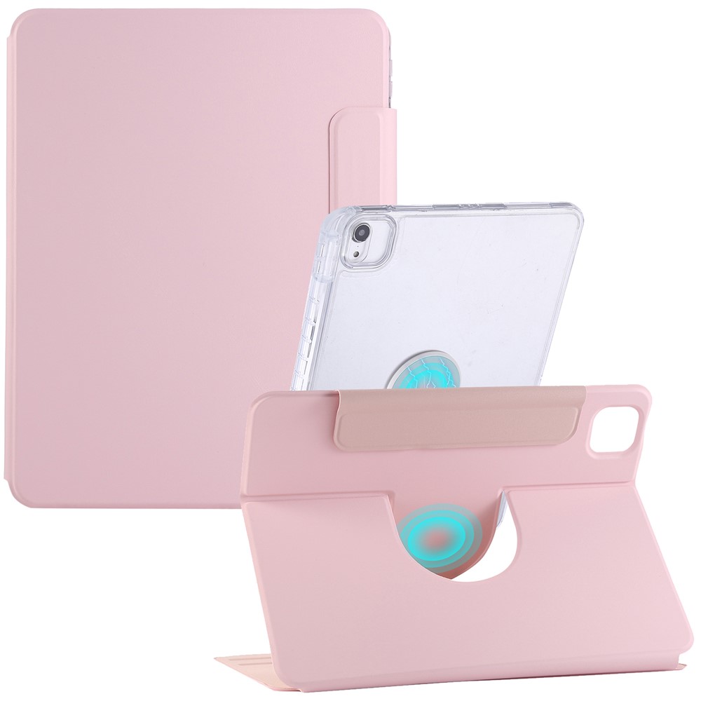 For iPad (2025)  /  10.9 (2022) Case Magnetic Detachable Rotating Stand Acrylic + Leather Tablet Cover - Pink