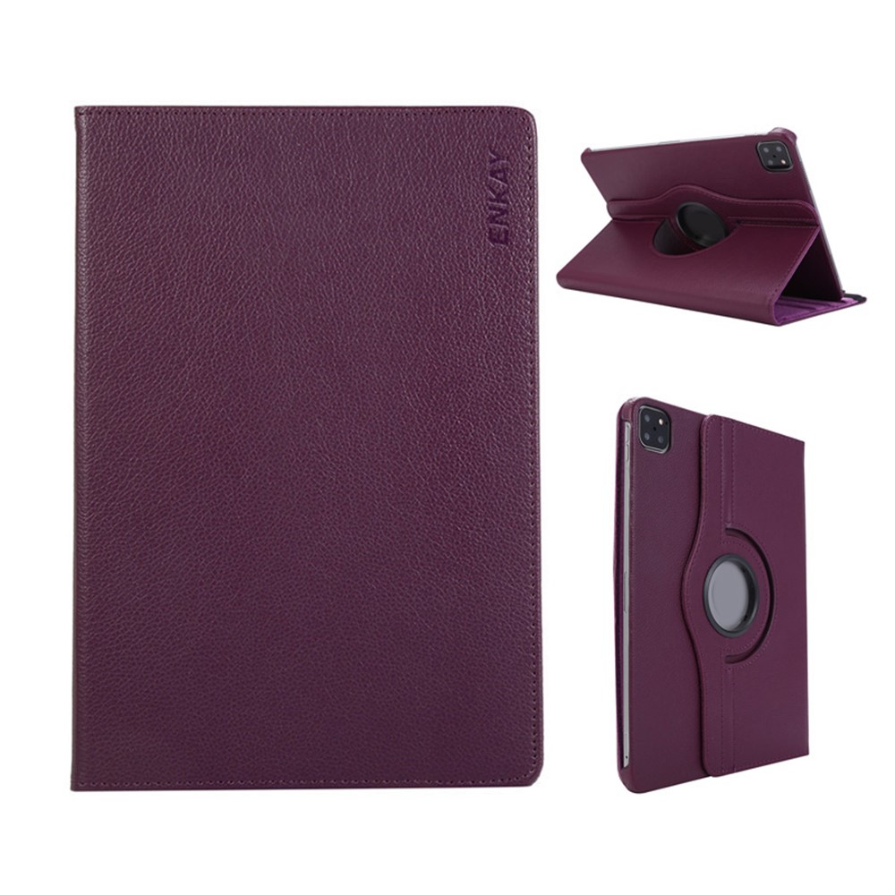 ENKAY HAT PRINCE For iPad Air 13 (2026) / (2025) / (2024) / Pro 12.9 (2022) / (2021) / (2020) / (2018) Tablet Case Litchi Texture PU Leather Cover Stand - Dark Purple