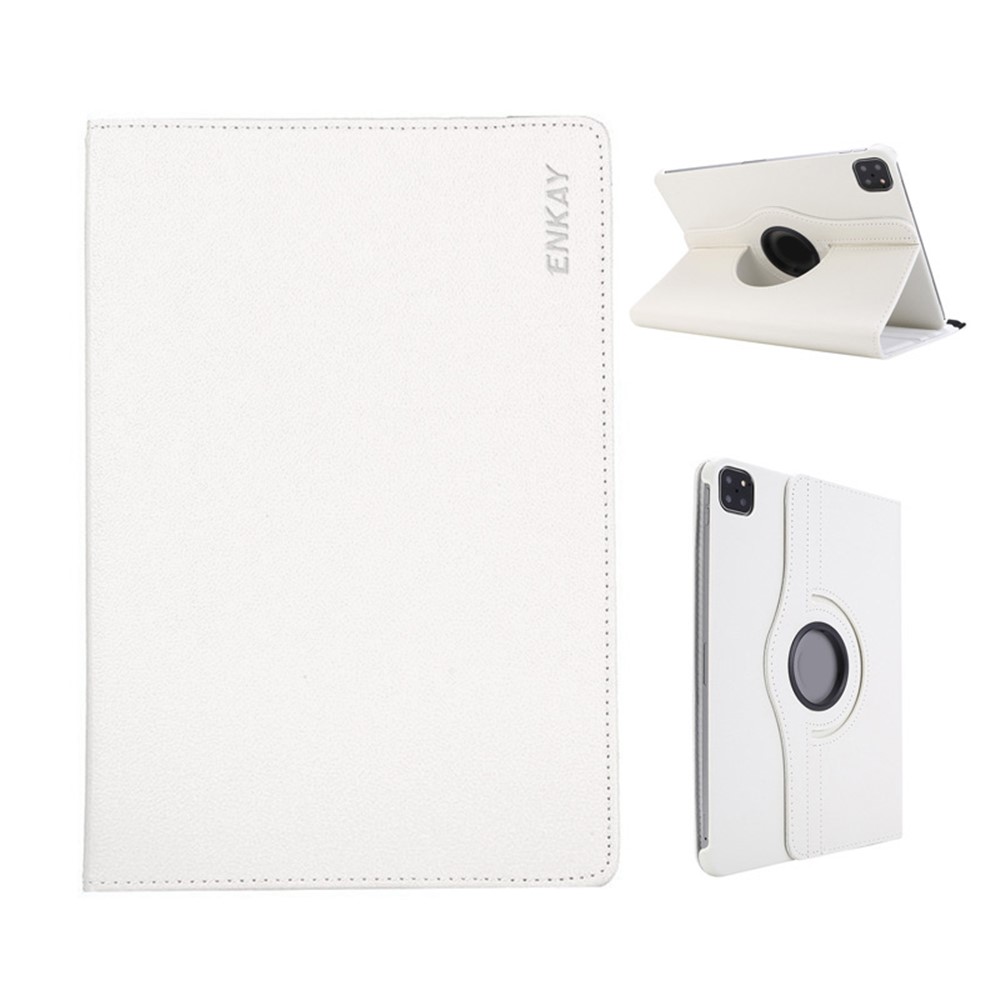 ENKAY HAT PRINCE For iPad Air 13 (2026) / (2025) / (2024) / Pro 12.9 (2022) / (2021) / (2020) / (2018) Tablet Case   Litchi Texture PU Leather Cover Stand - White