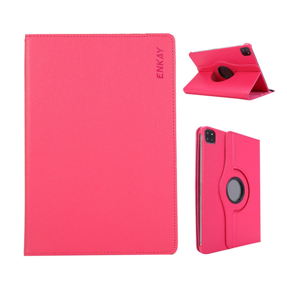 ENKAY HAT PRINCE For iPad Air 13 (2026) / (2025) / (2024) / Pro 12.9 (2022) / (2021) / (2020) / (2018) Tablet Case Litchi Texture PU Leather Cover Stand - Rose Red