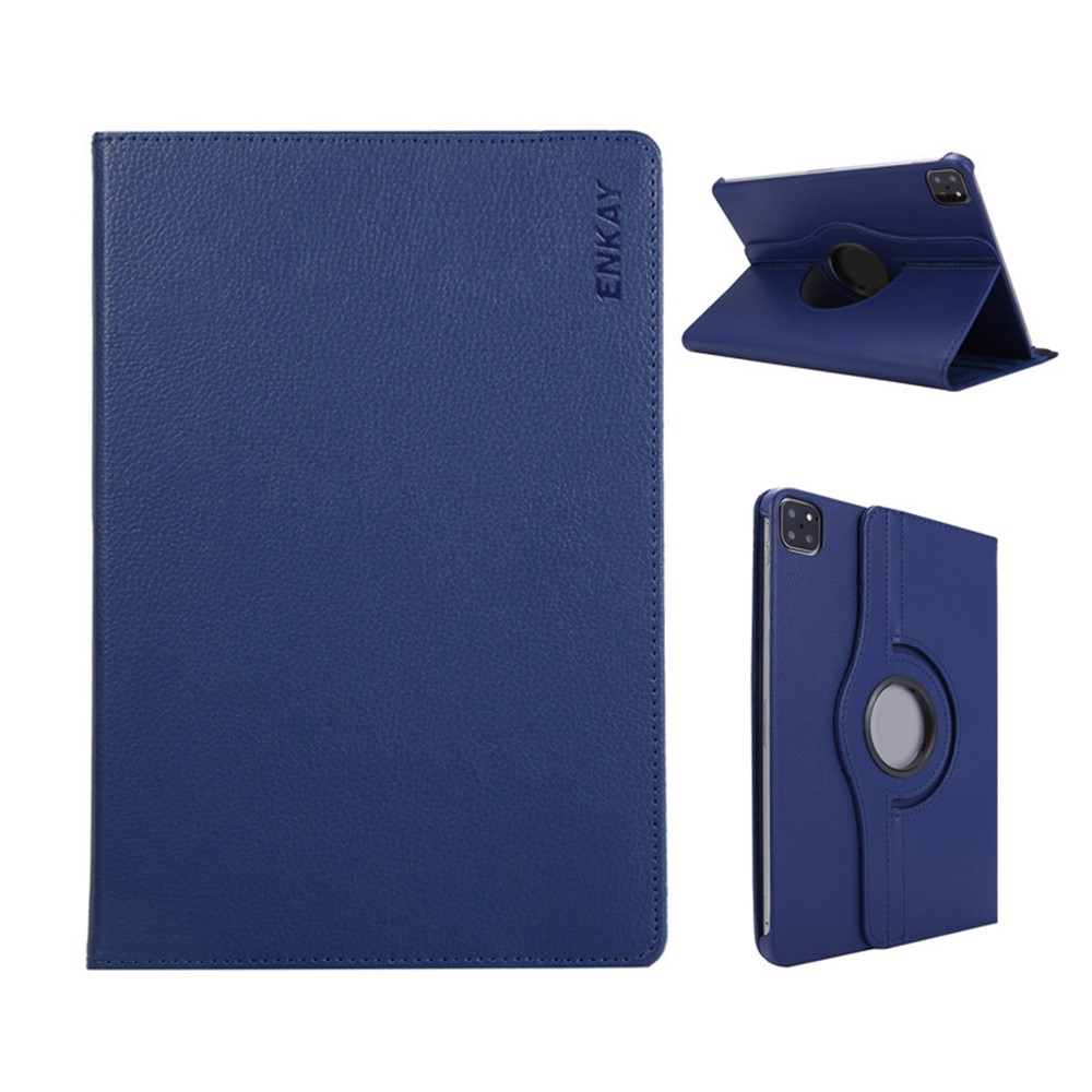ENKAY HAT PRINCE For iPad Air 13 (2026) / (2025) / (2024) / Pro 12.9 (2022) / (2021) / (2020) / (2018) Tablet Case   Litchi Texture PU Leather Cover Stand - Dark Blue
