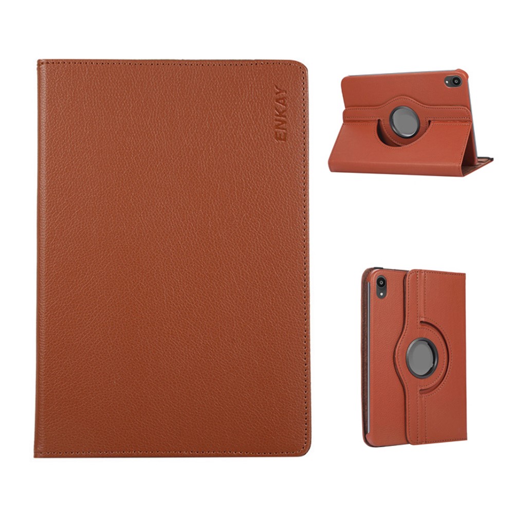 For iPad mini (2024) / iPad mini (2021) Tablet Case ENKAY HAT PRINCE Litchi Texture PU Leather Cover Stand - Brown