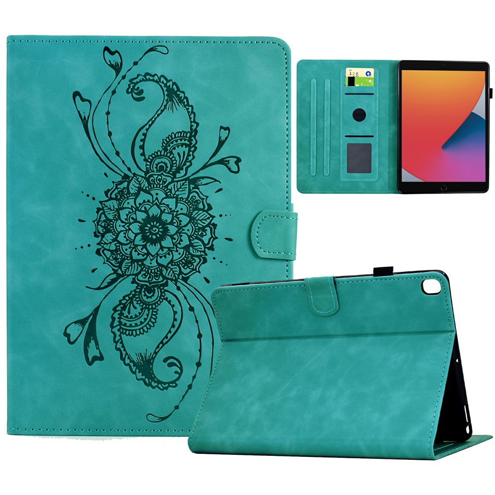 Tablet Case for iPad 10.2 (2021) / (2019) / (2020) / Air 10.5 inch (2019 / Pro 10.5-inch (2017) Mandala Imprinted Leather Cover with Card Slots - Baby Blue