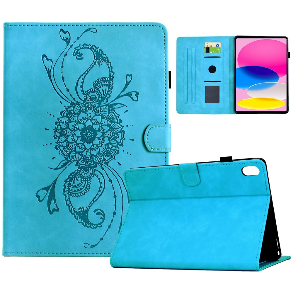 For iPad (2025) / 10.9 (2022) Case Mandala Imprinted Leather Tablet Cover with Card Slots - Sky Blue