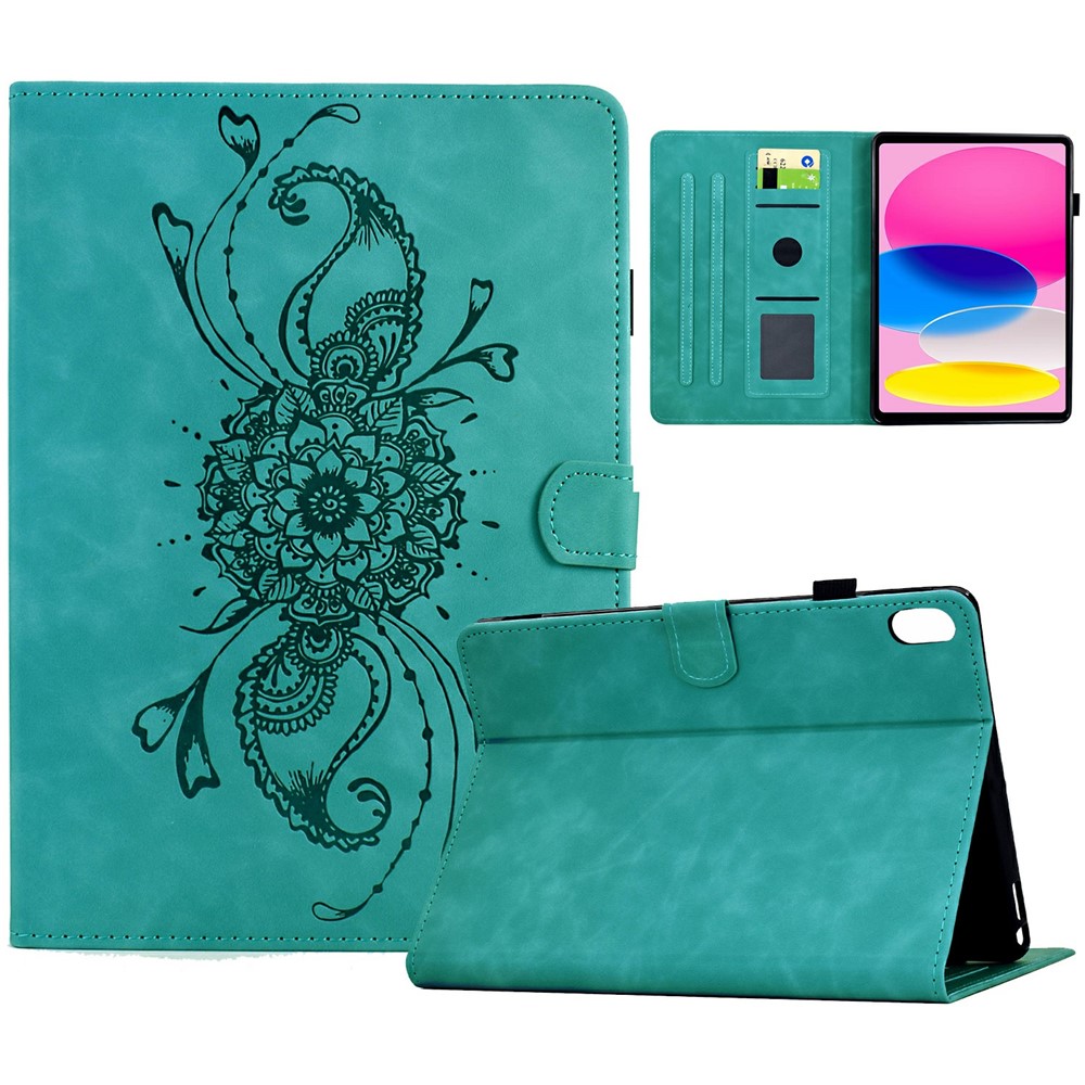 For iPad (2025) / 10.9 (2022) Case Mandala Imprinted Leather Tablet Cover with Card Slots - Baby Blue