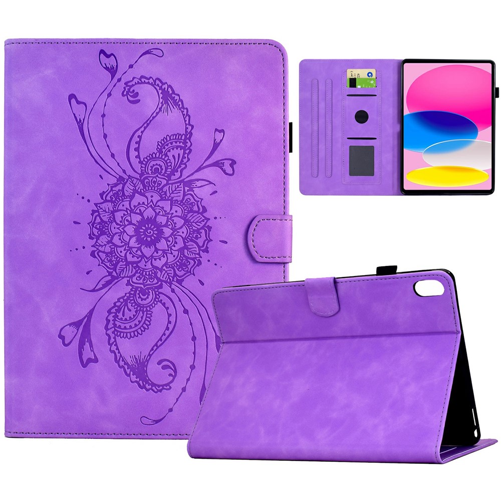 For iPad (2025) / 10.9 (2022) Case Mandala Imprinted Leather Tablet Cover with Card Slots - Light Purple