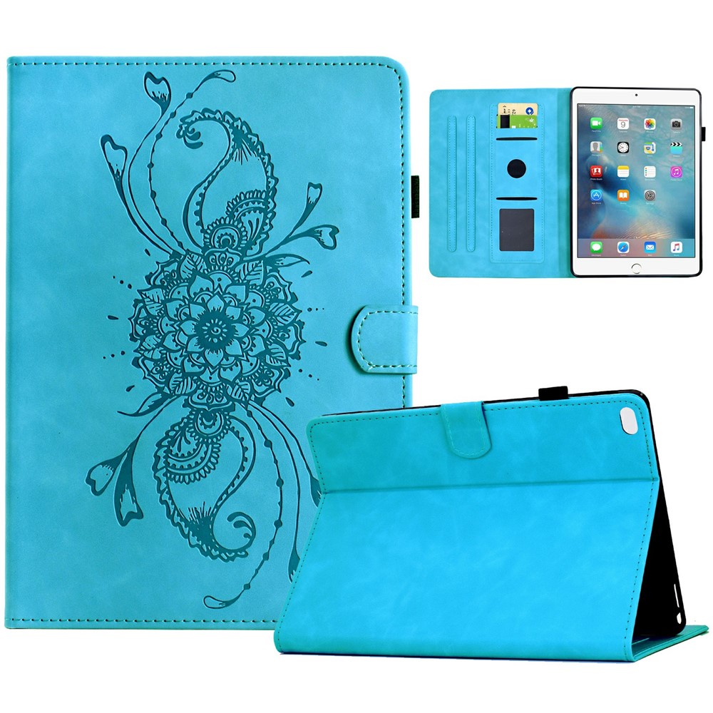 Leather Case For iPad 9.7-inch (2018) / (2017) / Air 2 / Air (2013) Mandala Imprinted Tablet Cover with Card Slots - Sky Blue