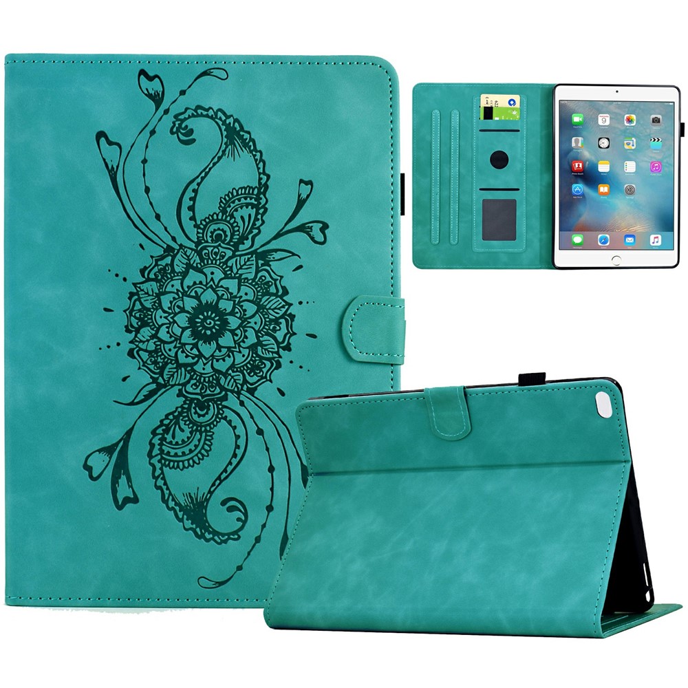 Leather Case For iPad 9.7-inch (2018) / (2017) / Air 2 / Air (2013) Mandala Imprinted Tablet Cover with Card Slots - Baby Blue