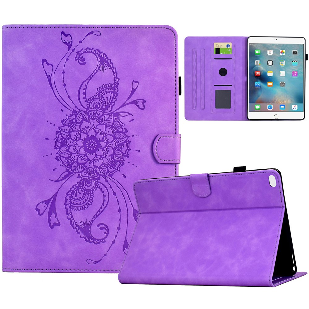 Leather Case For iPad 9.7-inch (2018) / (2017) / Air 2 / Air (2013) Mandala Imprinted Tablet Cover with Card Slots - Light Purple