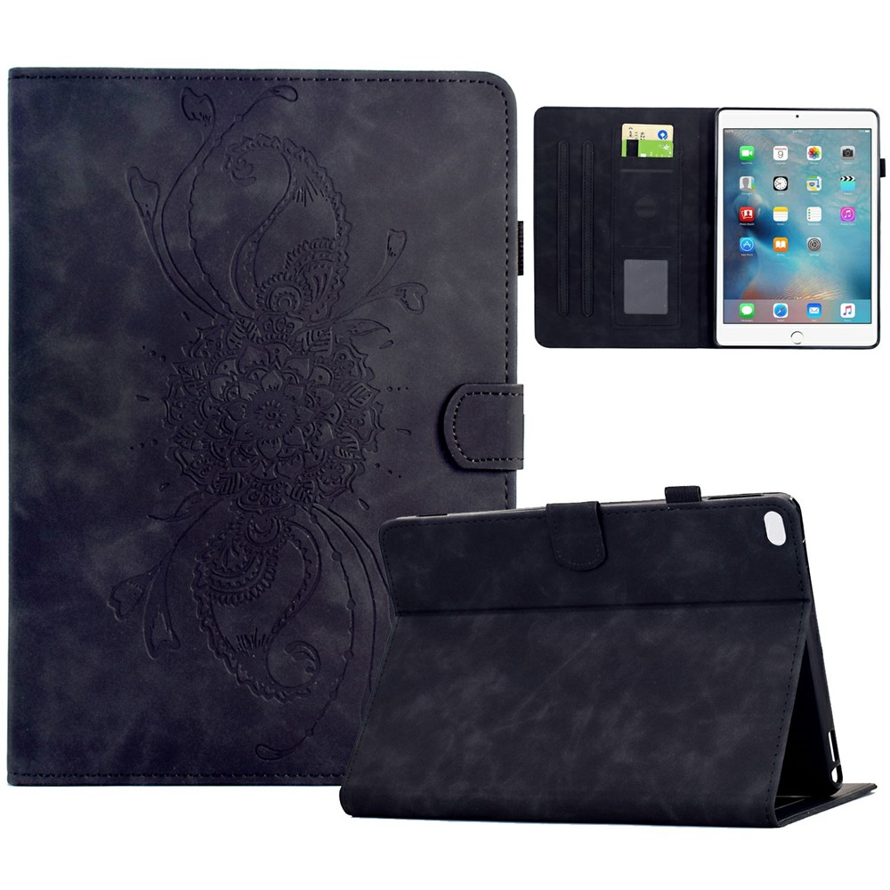 Leather Case For iPad 9.7-inch (2018) / (2017) / Air 2 / Air (2013) Mandala Imprinted Tablet Cover with Card Slots - Black