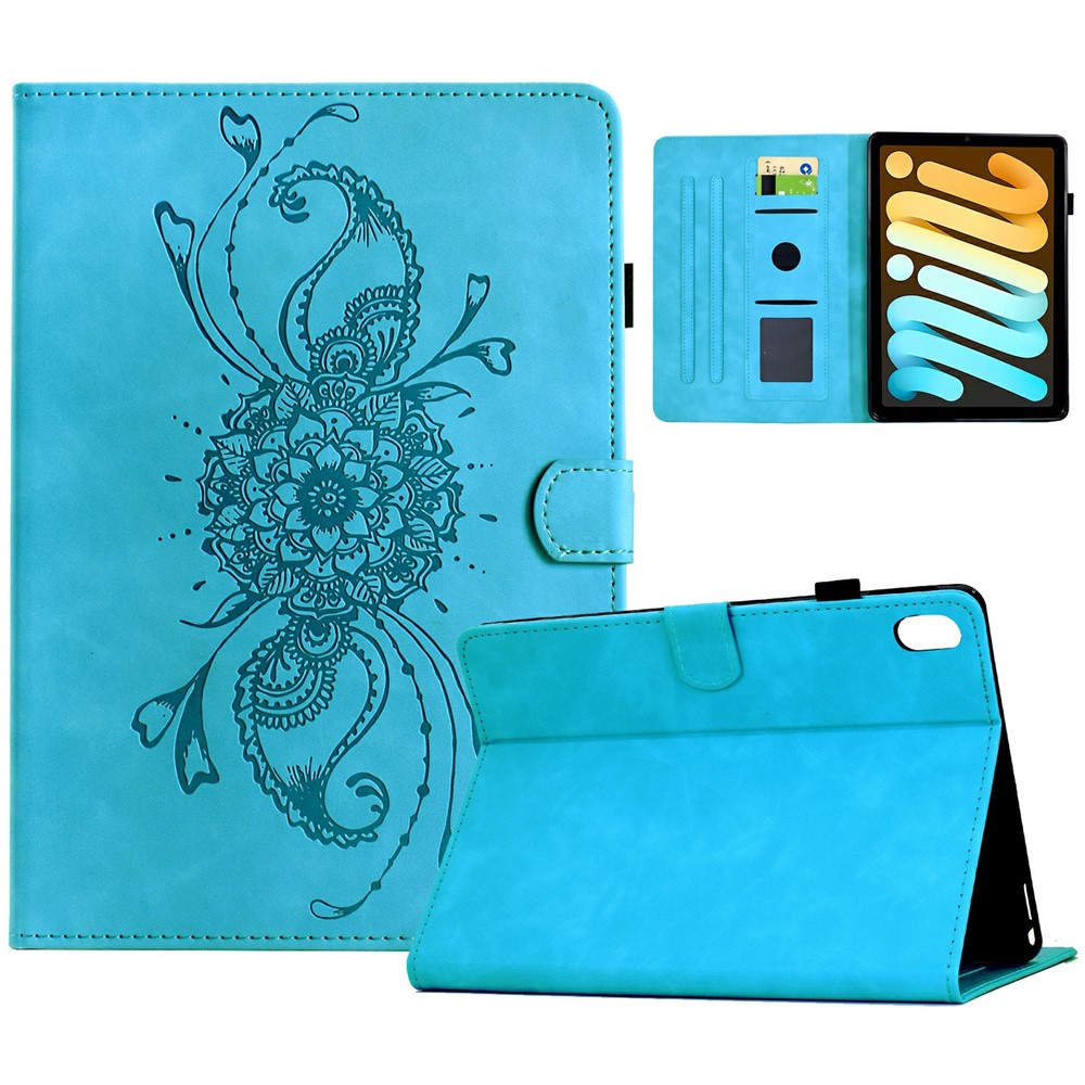 For iPad mini (2024) / (2021) Case Mandala Imprinted Leather Tablet Cover with Card Slots - Sky Blue