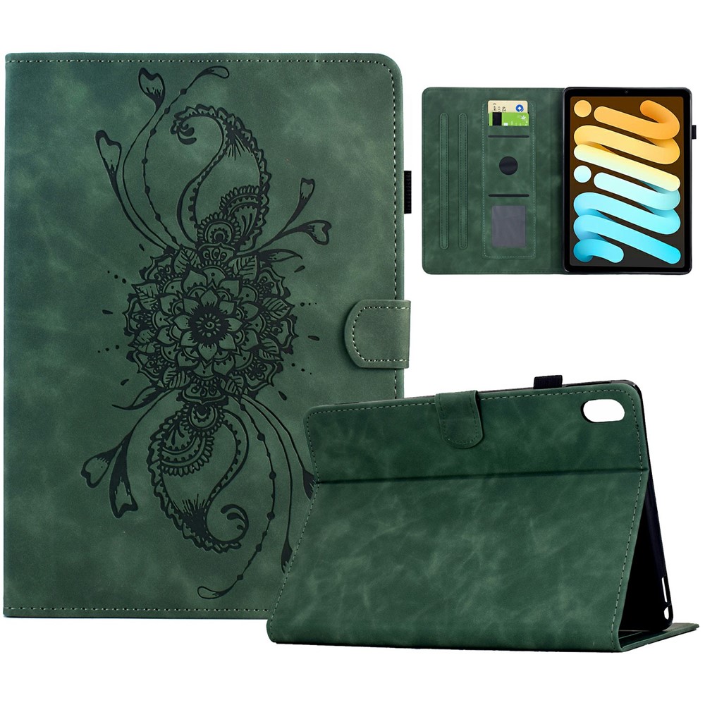 For iPad mini (2024) / (2021) Case Mandala Imprinted Leather Tablet Cover with Card Slots - Green