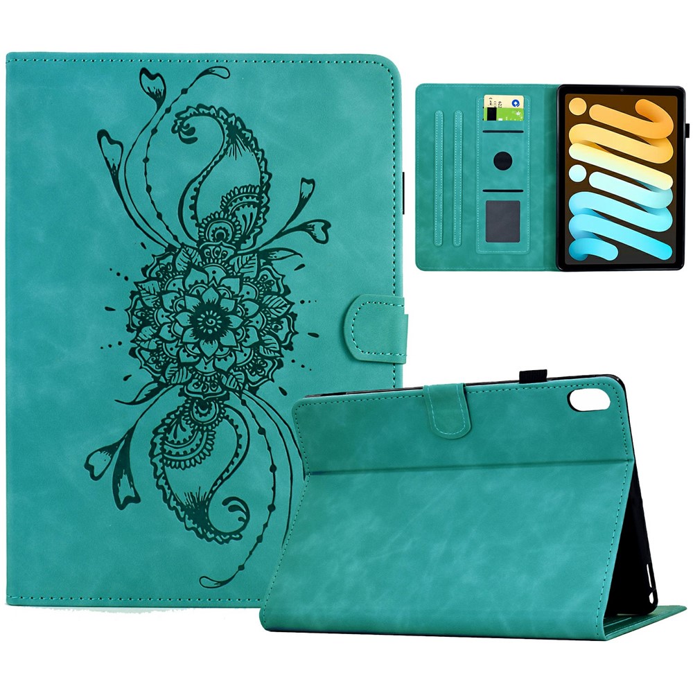For iPad mini (2024) / (2021) Case Mandala Imprinted Leather Tablet Cover with Card Slots - Baby Blue
