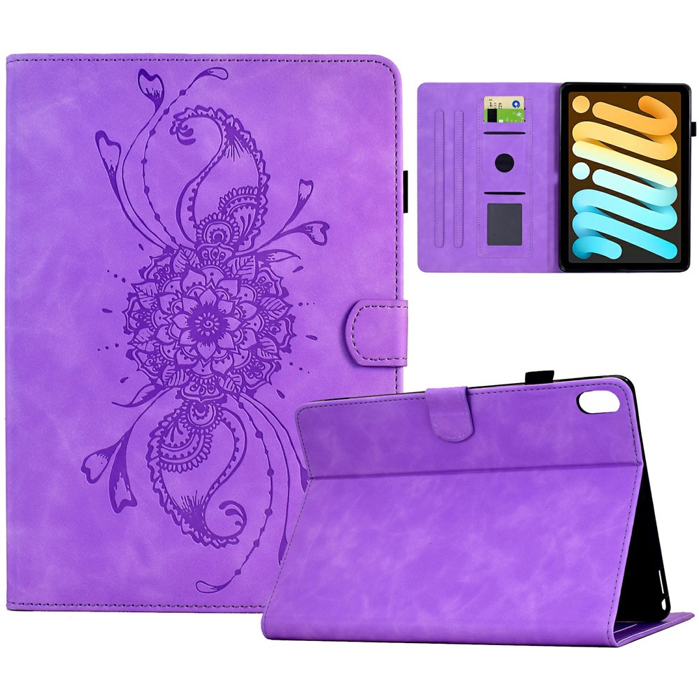 For iPad mini (2024) / (2021) Case Mandala Imprinted Leather Tablet Cover with Card Slots - Light Purple