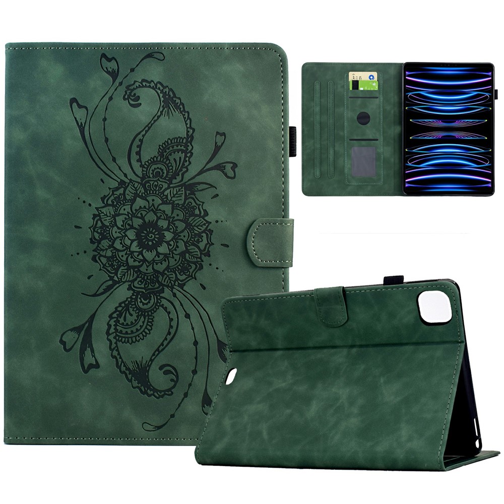 Leather Case For iPad Air 11 (2025) / (2024) / Air (2022) / (2020) / Pro 11 (2022) / (2021) / (2020) / (2018) Mandala Tablet Cover with Card Slots - Green
